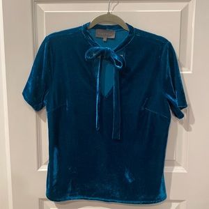 Sunday in Brooklyn Cyan Velvet Tie Top